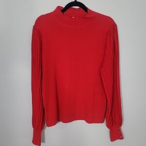 Nanette Lepore Balloon Sleeve Sweater Size XL Red Sparkle Metallic